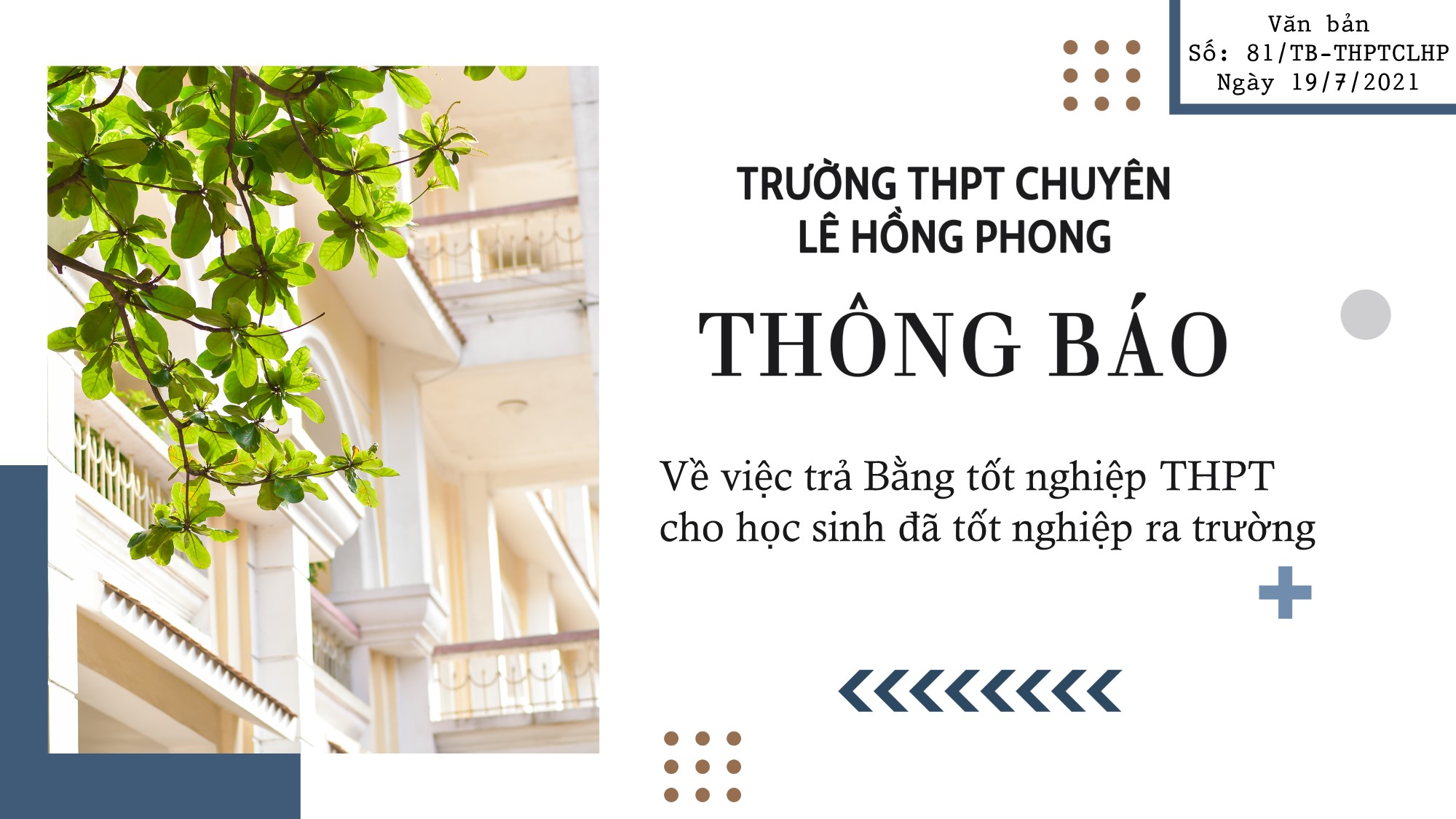 Thông báo về việc trả Bằng tốt nghiệp THPT cho học sinh đã tốt nghiệp ra trường