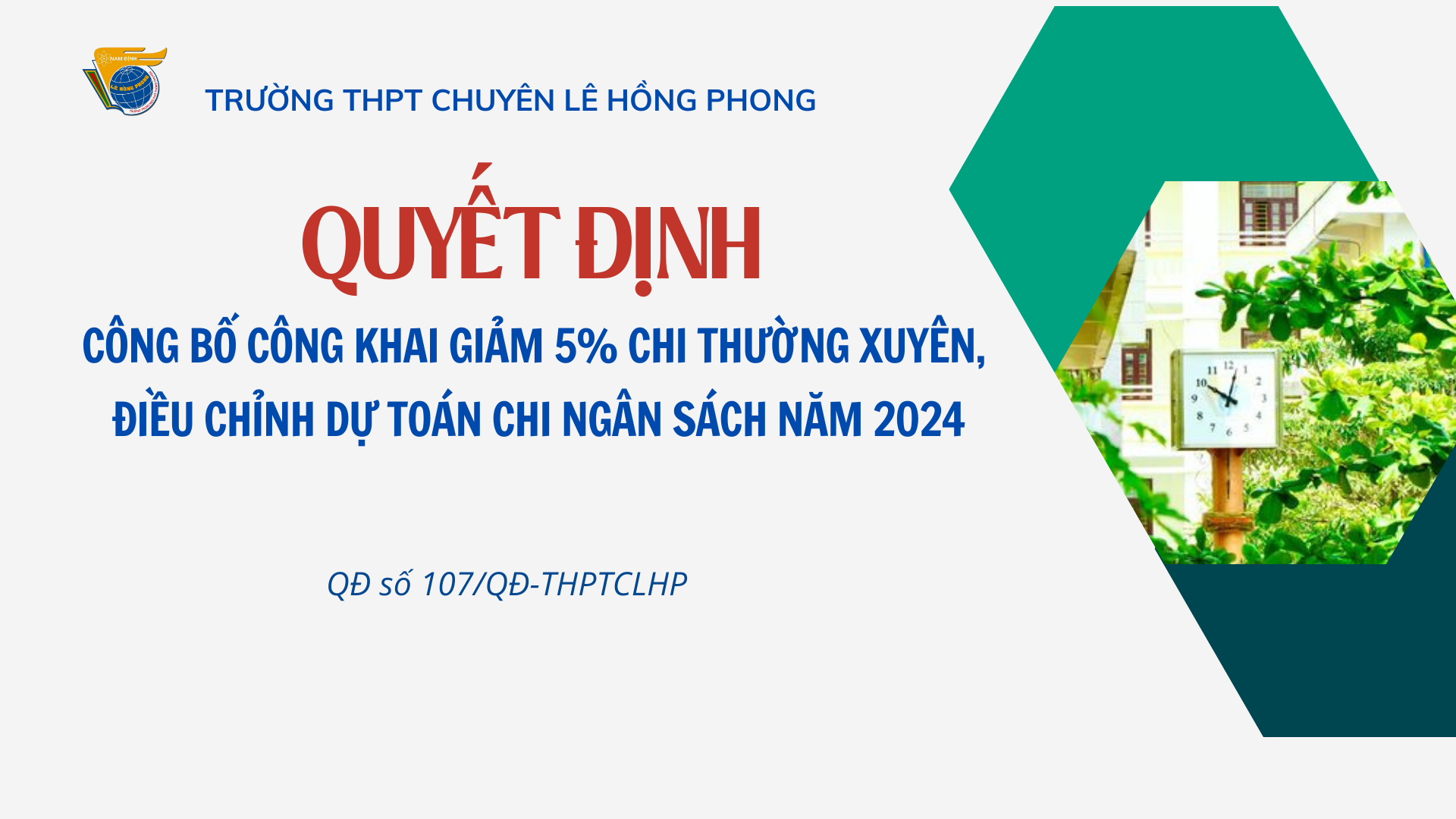 Quyết định công khai giảm 5% chi thường xuyên, điều chỉnh dự toán chi ngân sách năm 2024