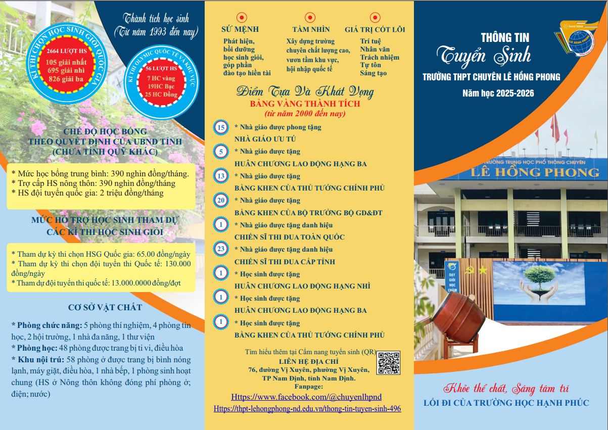 Thông tin tuyển sinh trường THPT chuyên Lê Hồng Phong năm học 2025-2026
