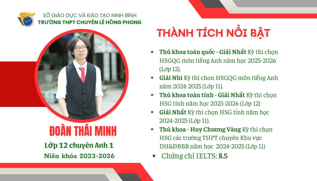 Đoàn Thái Minh - Thủ khoa toàn quốc môn Tiếng Anh và hành trình luôn dẫn đầu, vượt mọi giới hạn 
