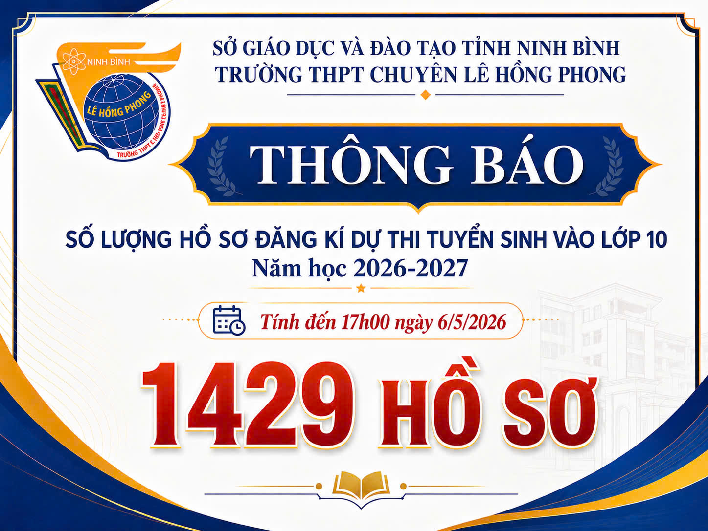 Thông báo công khai số lượng hồ sơ đăng kí dự thi tuyển sinh vào lớp 10 năm học 2026-2027